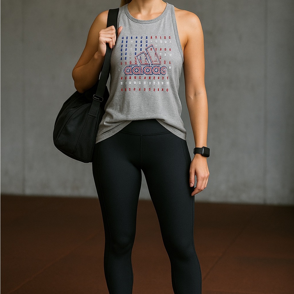 Adidas Gray and Red Graphic Tank Top